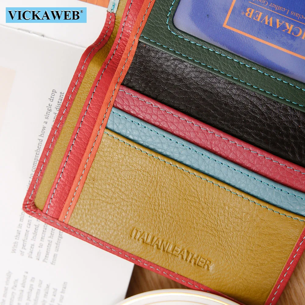 Vickaweb carteira feminina pequena de couro genuíno, carteira colorida feminina, carteiras femininas da moda, bolsas de dinheiro com fecho, bolsa de mão feminina