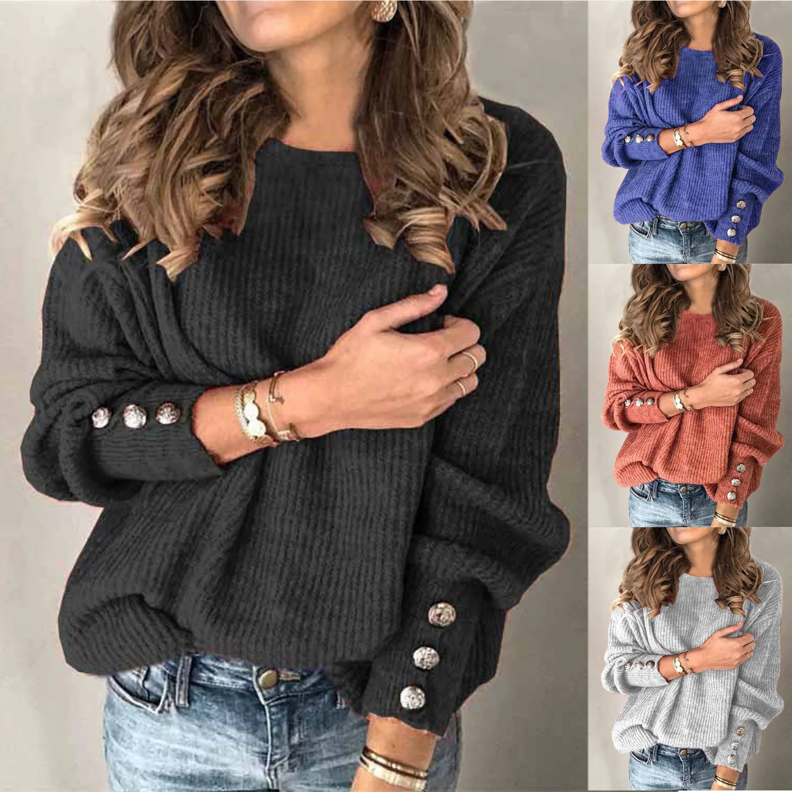 Plus Size Women Turtleneck Blouses Pullover Fashion Solid Button Sleeve Knitted Casual Blouse Warm Top Свитер Женский Оверсайз