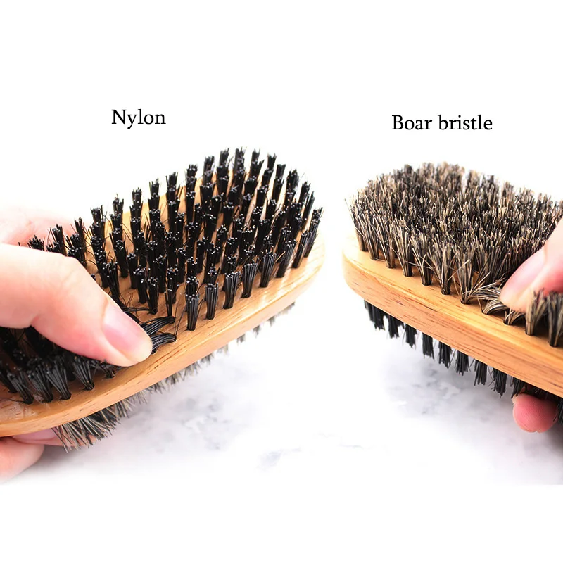 Men\'s Wood Boar Bristle Beard Brush Double-sided Facial Hair Brush Shave Comb Male Mustache Brush Solid Wood Handle Beard Barber