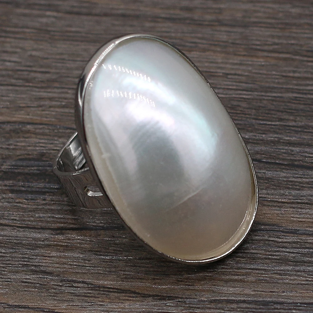 2023 Oval Natural Mother of Pearl White Shell Ring Adjustable Shells Finger Rings for Women Love Wedding Birthday Jewelry Gifts