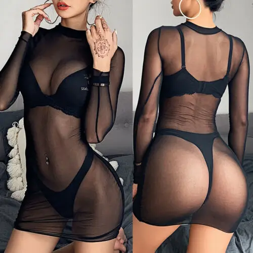 Sexy Mesh Sheer Bikini Cover Up Women Swimwear Bathing Suit Summer Beach Dress Clubwear