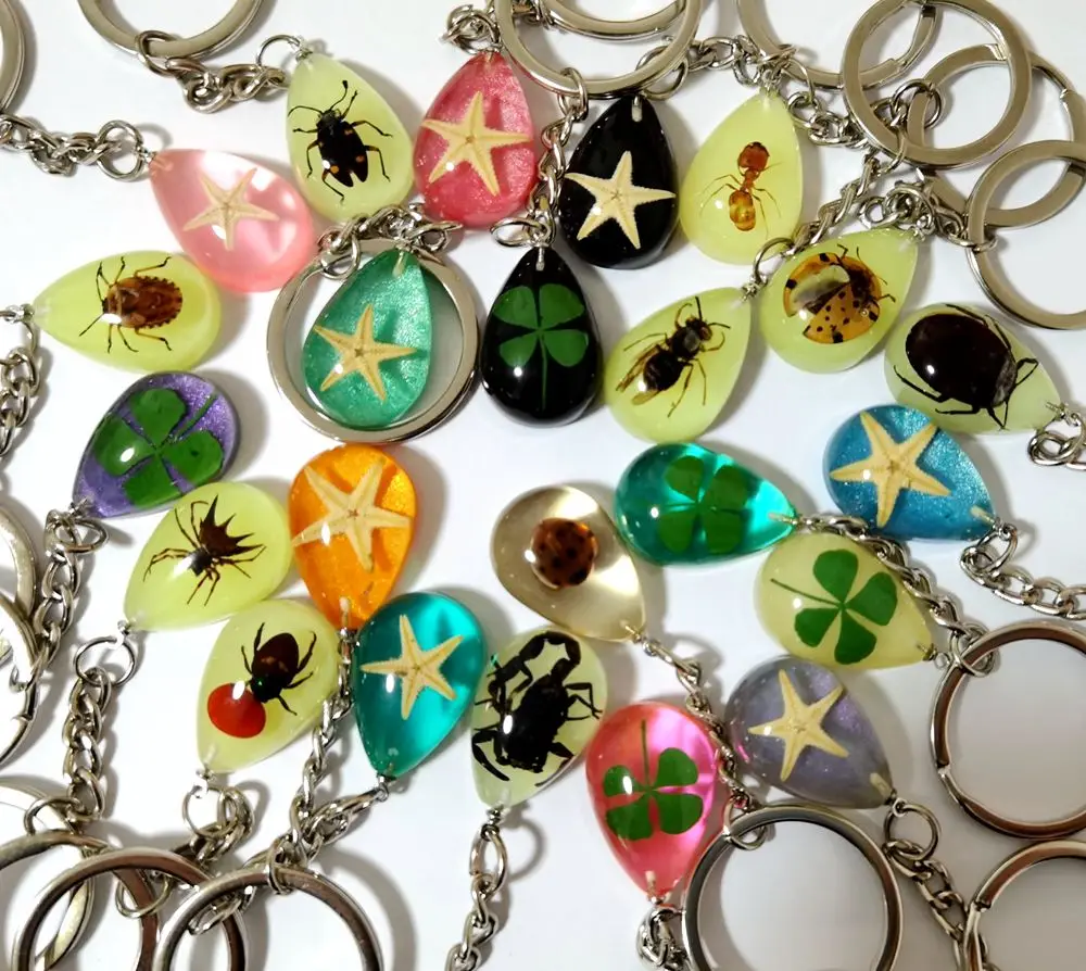 25 pcs fashion mixed insect four leaf clover starfish drop design keychain