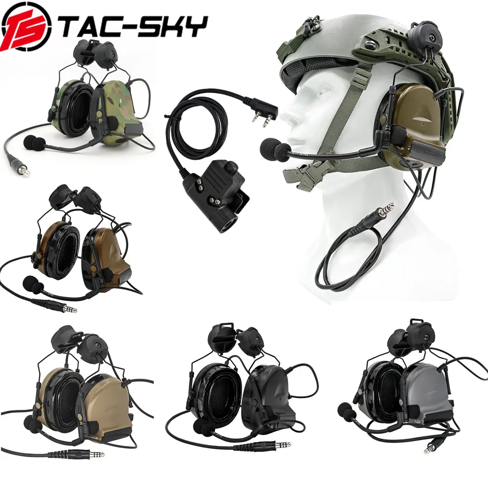 TAC-SKY COMTA II Helmet Holder Silicone Earmuffs Noise Reduction Pickup Tactical Headset And Walkie-Talkie PTT Adapter U94PTT