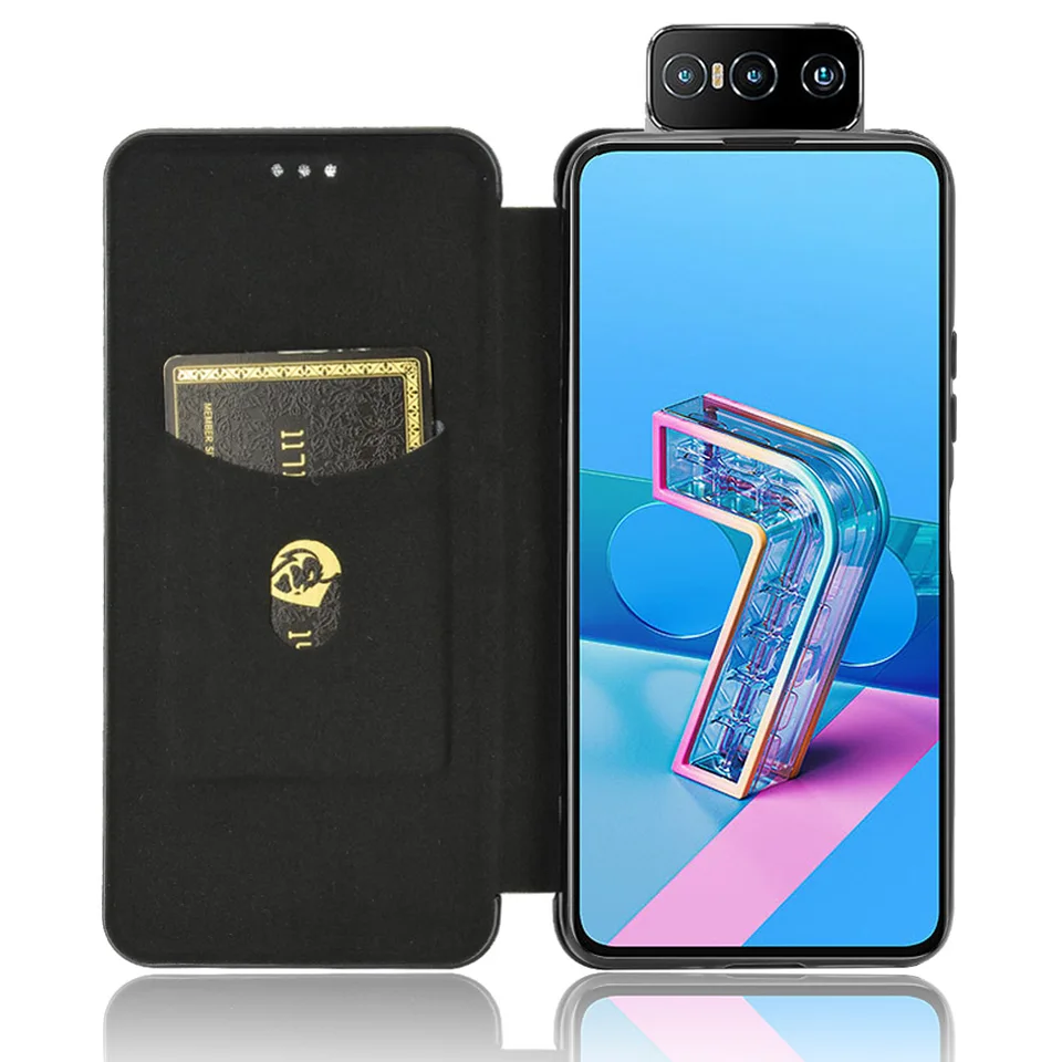 For Asus Zenfone 7 ZS670KS Case Carbon Fiber Flip Leather Case For