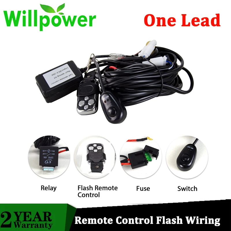 Willpower Remote Control Wiring Harness Kit 40A 14VDC LED Work Light Flash Strobe 1Lead LED Light Wiring Harness Kit