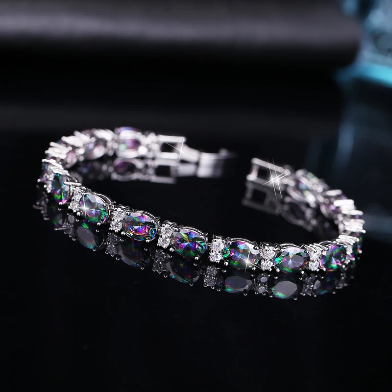 CWWZircons Luxury Design Multicolor Oval Rainbow Mystic Crystal Women Fancy Bracelet with Cubic Zirconia Stones CB149