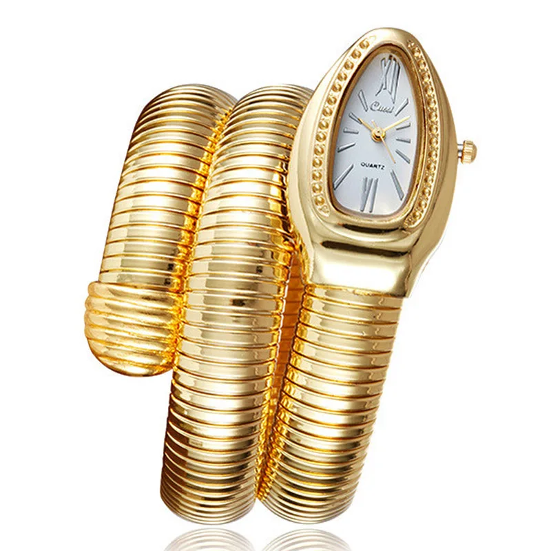 Cussi-Reloj de lujo con cuerda de serpiente para Mujer, cronógrafo de pulsera de cuarzo a la moda, color dorado, 2021