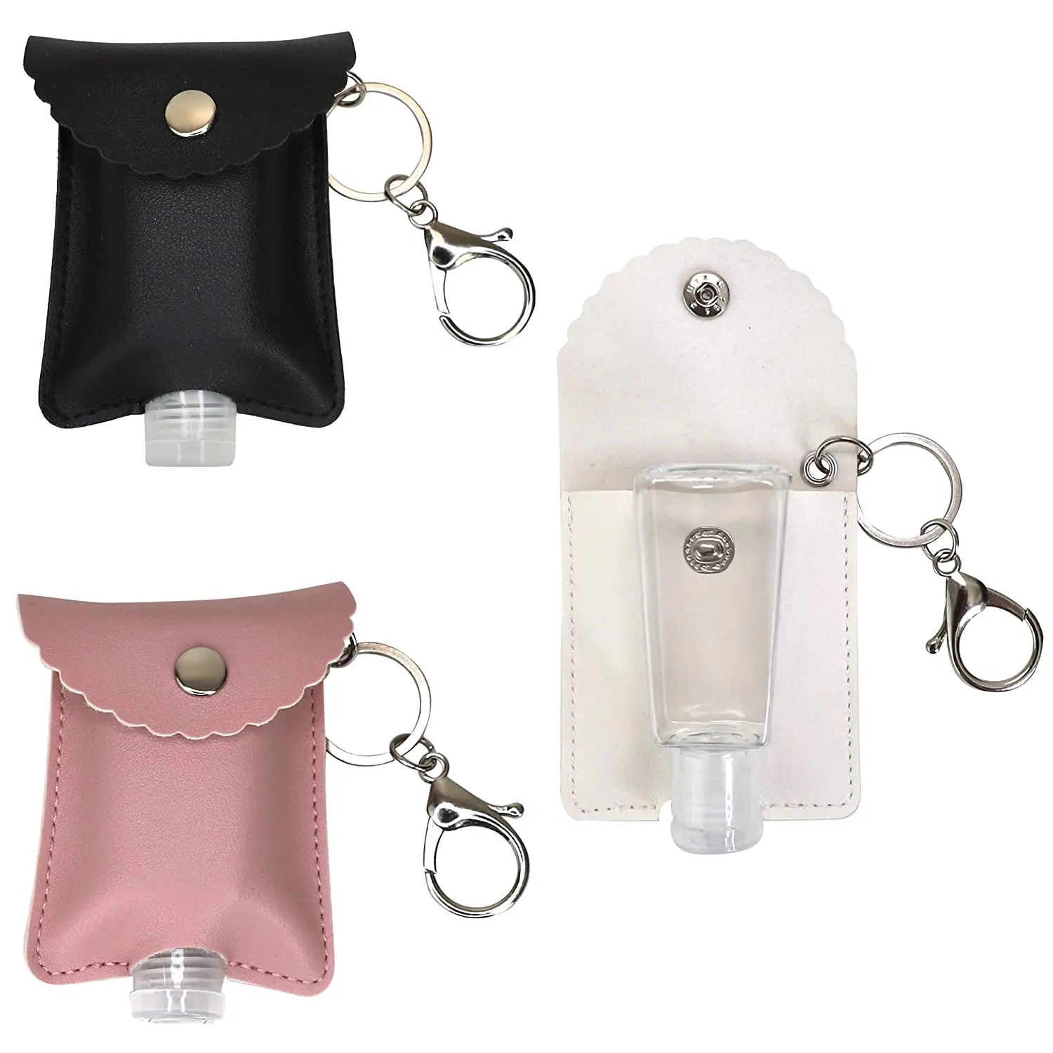 60ml Refillable Bottles Hand Sanitizer Bottles Pure Color PU Keychain Holder with Bottle Cover Portable Mini Bottle