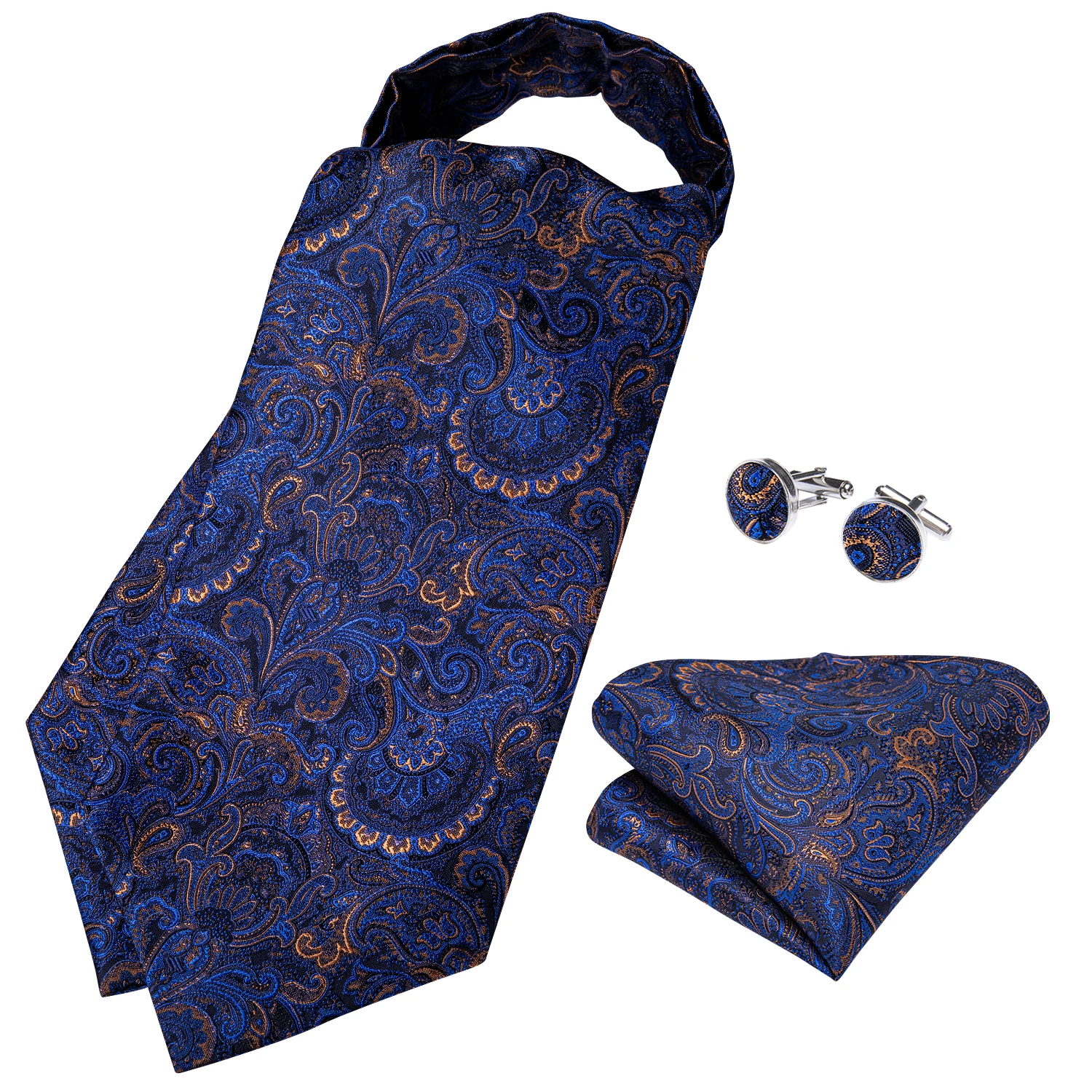 Men Premium Silk Ascot Tie Set Paisley Floral Blue Red Vintage Wedding Formal Cravat Tie Ascot Scarves Pocket Square Set DiBanGu