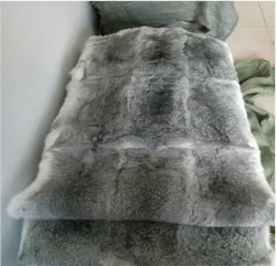 Soft Real Rabbit Fur Throw Blanket, Fluffy Plaid Bed Cover Carpet, Sofa Blanket, Steel Gray, 55 x 110 cm