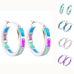 Classic Fashion Blue Fire Imitation Opal Hoop Earrings For Women Accessories Bridal Engagement Party Wedding Jewelry Girl Gift