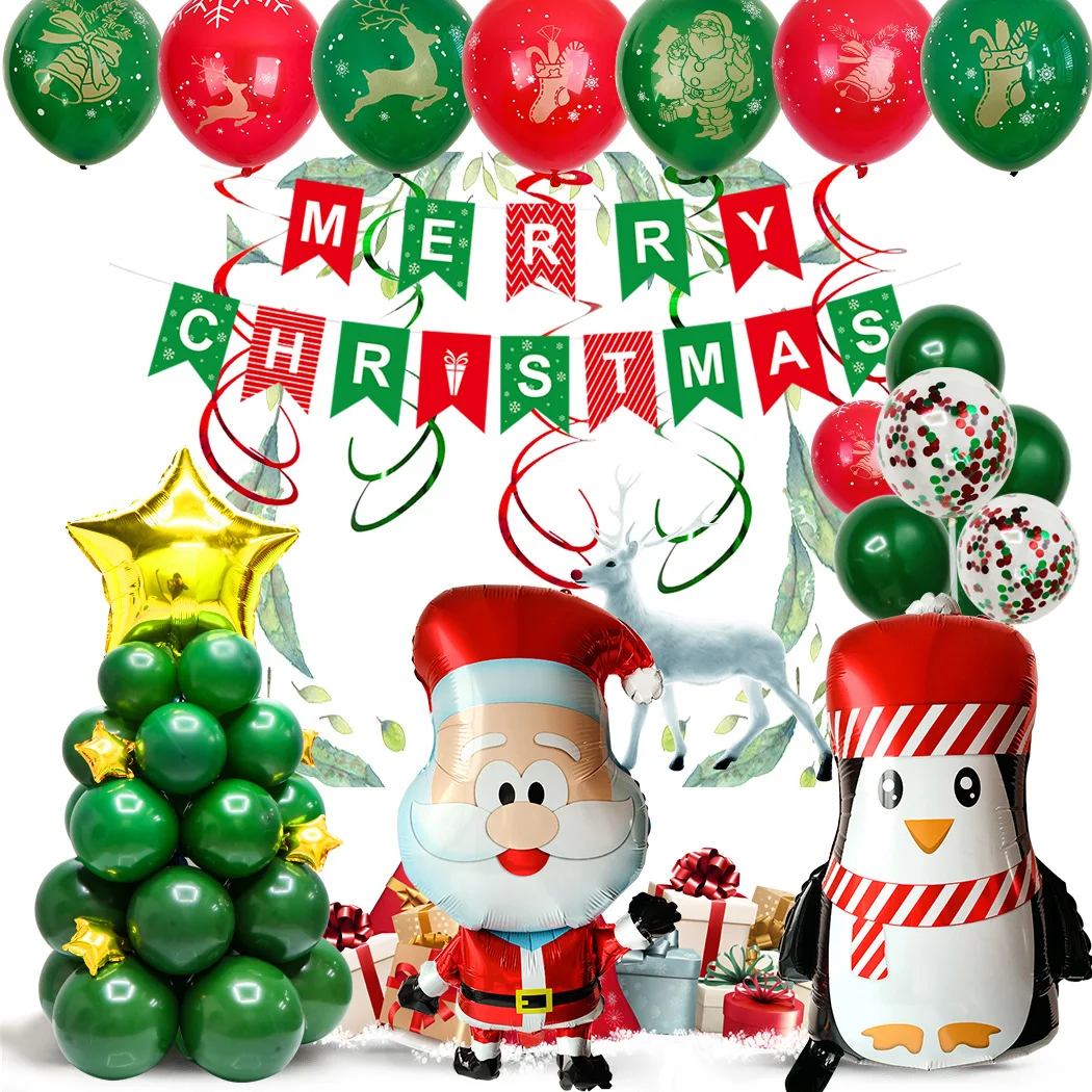 69PCS 12 Inch Round Latex Aluminum Film Combination with Christmas Scene Decoration Christmas Balloon Decor Supplies