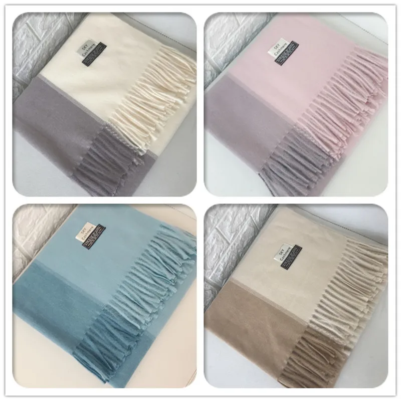 

Women's Scarves Girls Shawl SKY New Matching Pure Color Cashmere Monochrome Scarf Shawl Autumn and Winter Thick Wool Warm 2020