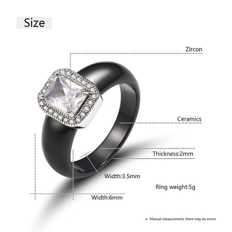 Big Square White Crystal 6mm Ceramic Ring For Women Female Promise Wedding Engagement Rings Fashion Jewelry Smooth Material Gift