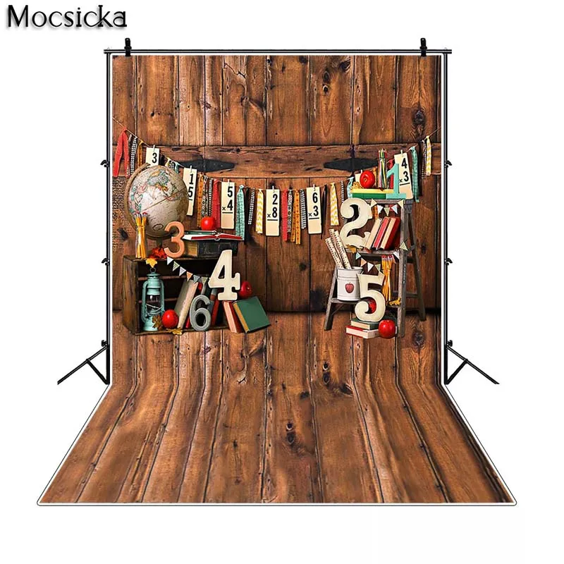 Back To School Photoshoot Backdrop Photo Studio Retro Brown Wooden Board Birthday Decorations Backgrounds for Photography Studio