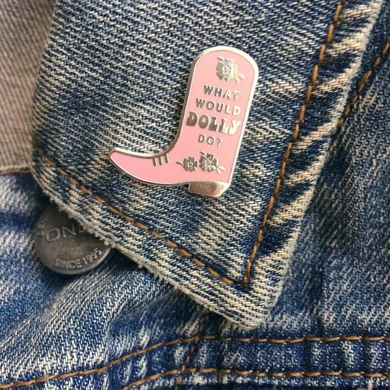 Cute High Heel Dolly Parton Hard Enamel Pins Pink Boots Gold Brooch Lapel Metal Fashion Ladies Badge Pin Backpack Jewelry Gifts