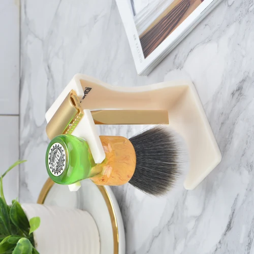 Imagen 2 del producto YAQI-brocha de afeitar de Color blanco cremoso y juego de soporte para maquinilla de afeitar, barato