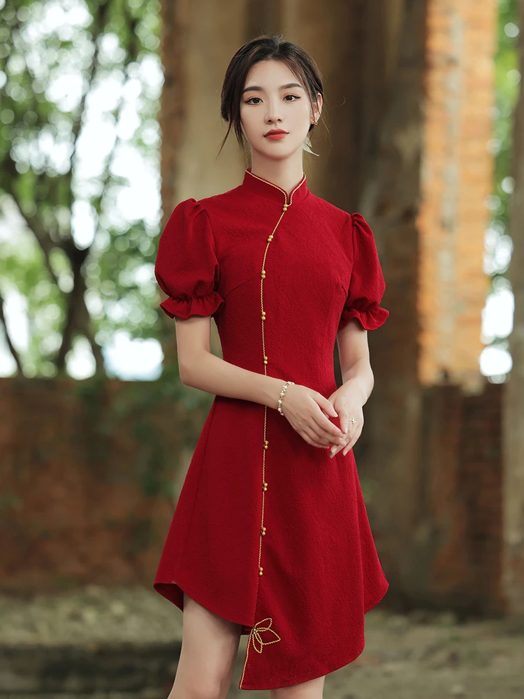 

Chinese Dress Red Marry Qipao Evening Dresses Cheongsam Dress New Year Festive Cheongsams Modern Irregular Qipao China Dress