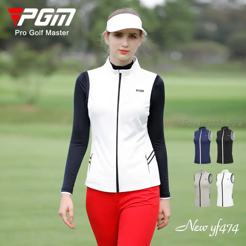 PGM Golf Clothing Women Sleeveless Jacket Ladies Warm Vest Winter Grips Windproof Coat Full Zipper Slim Jacket Vest Waistcoat