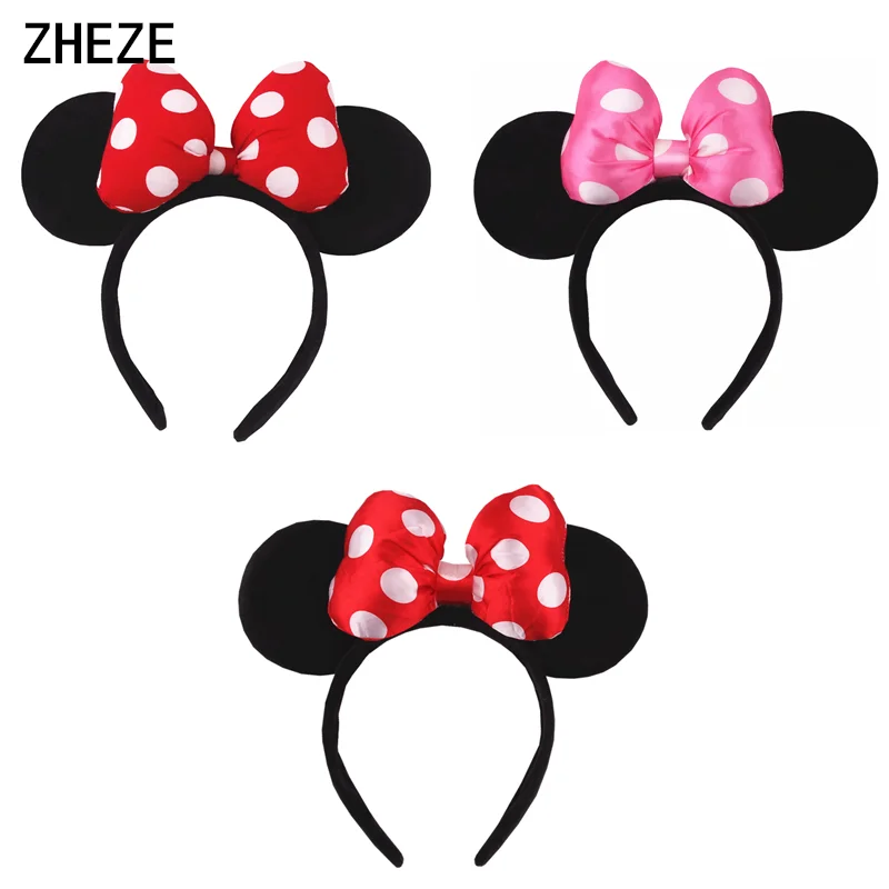 10Pcs/Lot Wholesales Classical Polka Dot Bow Mouse Ears Headband For Adult Girls Birthday Party Hairband DIY Hair Accessories