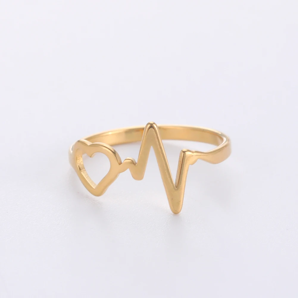 COOLTIME Herzschlag Finger Ring Minimalistischen Edelstahl Schmuck Geometrische Ringe Für Frauen Bagues Pour Femme Hochzeit Geschenke – Detail 6