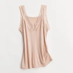 50% Natural Silk 50% Viscose Women Lace Camisole V neck Tank Top Vest Shirt Sleepwear Spaghetti Strap TG113