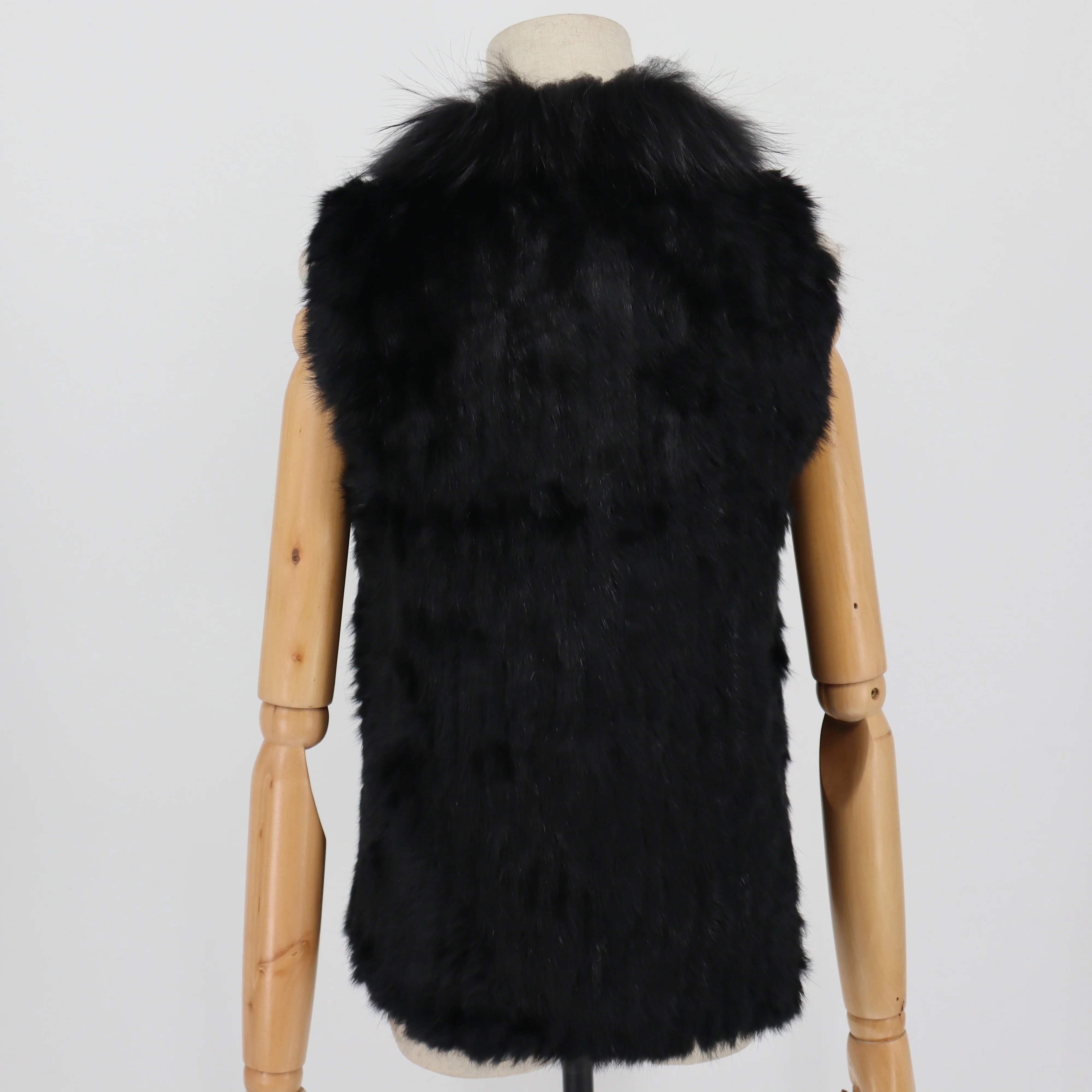 2021 Fashion Real Rabbit Fashion Fur Vest High-end Women Knitted Sleeveless Fur Vests With Natural Raccoon Fur Jacket Women Coat