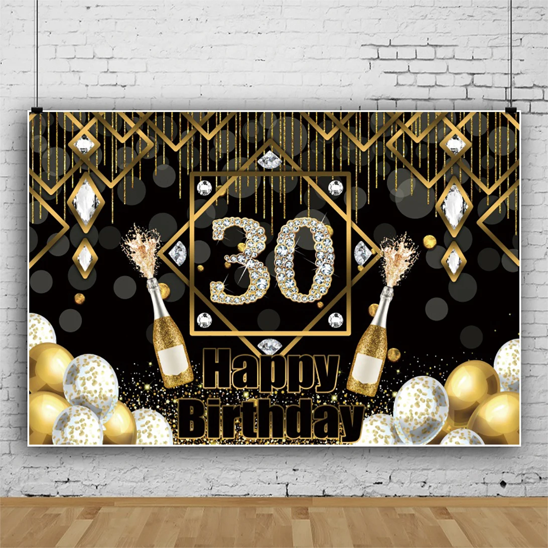 Laeacco Glitter Light Bokeh Backdrop For Photography 30th Birthday Party Customize Background Balloon Diamond Tassel Pohtostudio