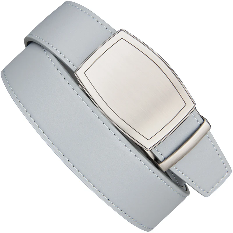 2021 New Arrival Men Gray Belts Automatic Alloy Buckle Plus Size 130cm Male Belt Genuine Cowskin Leather Golf Belt