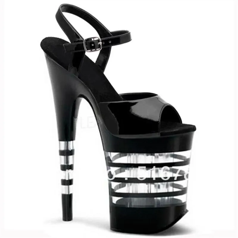 Sale 17-20cm Women\'s New Design Fashion dress sandals Sexy Crystal Platform Toe 8 inch High Heel Shoes Black