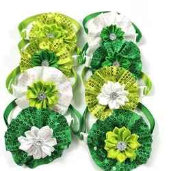 30/50pcs ST Patrick's Day Pet Dog Bowties Neckties Small Dog Bowtie Collar Green Flowers Style Pet Supplies Accessories