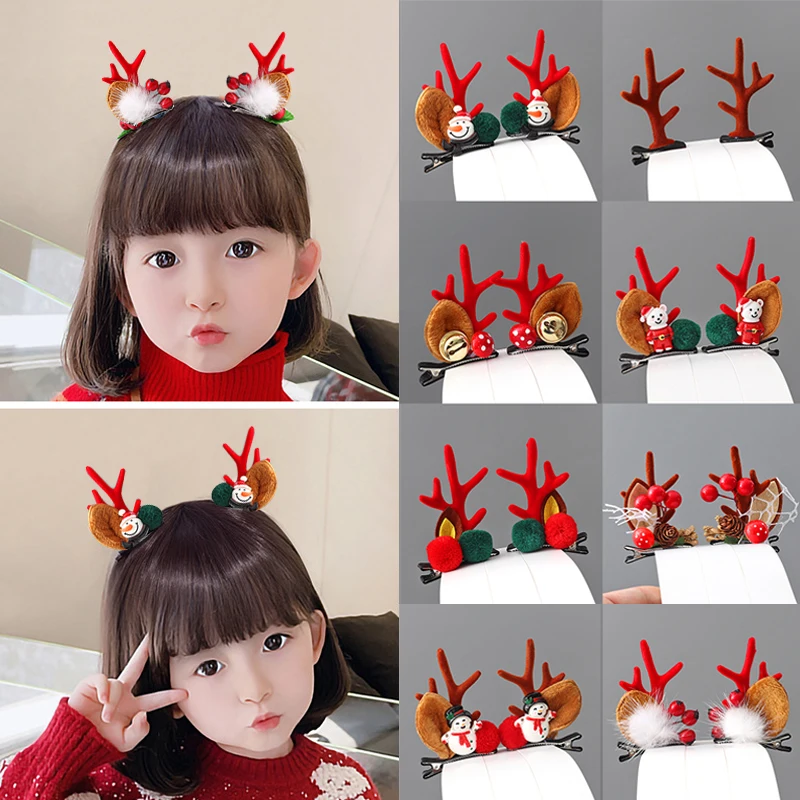 Christmas Headdress Girls Cute Antlers Hairpin Hairy Pine Cone Hairpins Children\'s top clip Hair bands Hair Accessories Gift