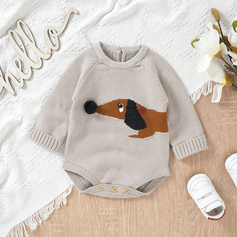 Autumn Baby Bodysuit Cotton Top Knitted Newborn Girl Jumpsuit Outfits Long Sleeve Infant Boy Clothing Sweater Playsuits Cute Dog