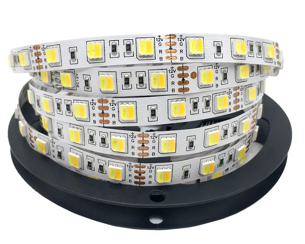 DC12V 5050 LED Strip CCT Double White 5M Cold White+Warm White LED Flexible Light Tape+24key CCT Remote Controller+Power Adapter