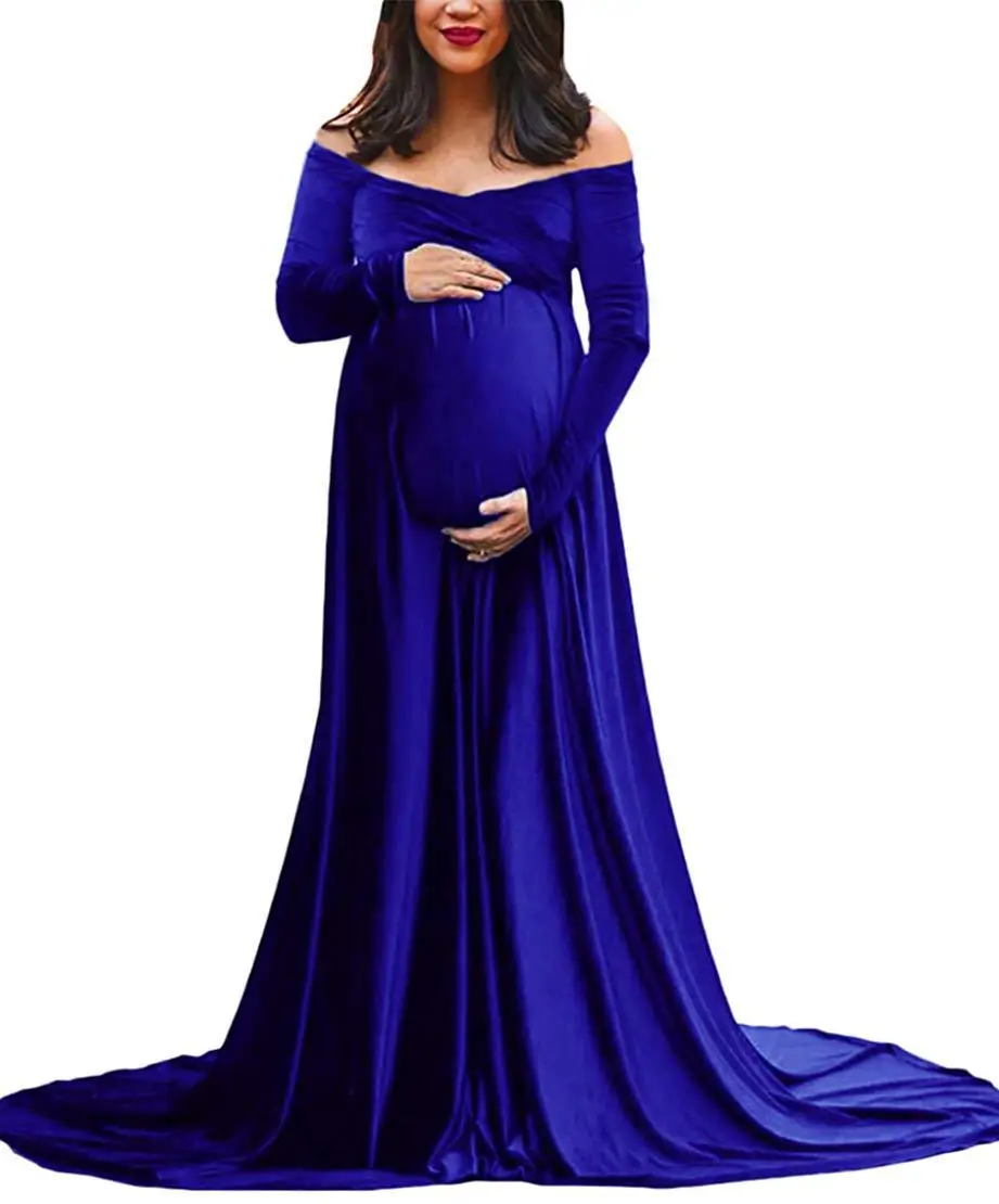 2024 Long Maternity Shoot Dress Pleuche Elegence Pregnancy Dresses Photography Maxi Maternity Gown Photo Prop For Pregnant Women