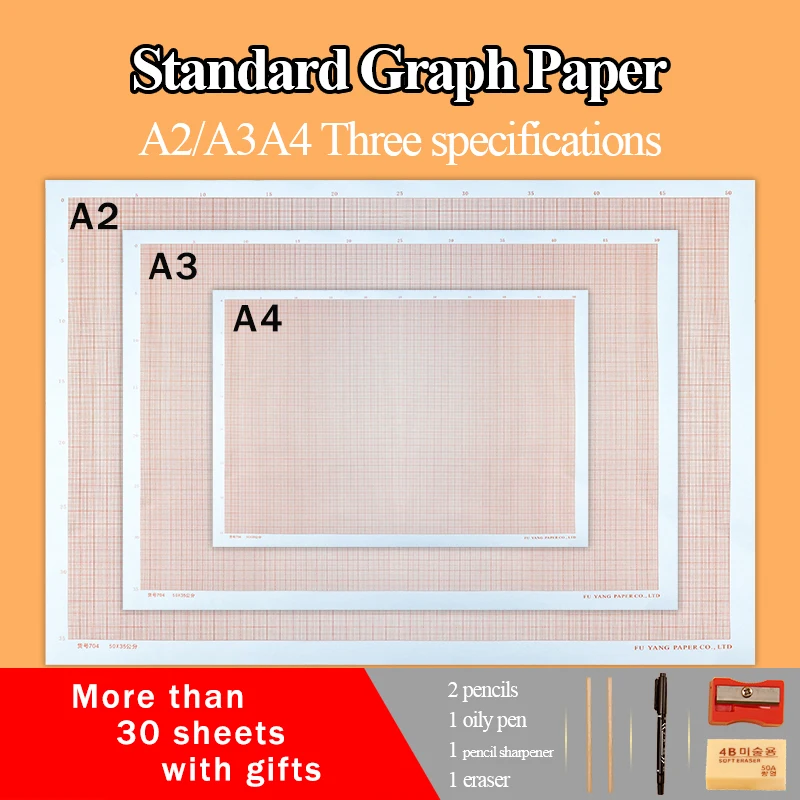 มาตรฐานA4/A3/A2 การคำนวณ/กราฟ/ลอการิทึม/Coordinateสีส้มตารางกระดาษK-Lineกระดาษนักเรียนต้นฉบับร่าง