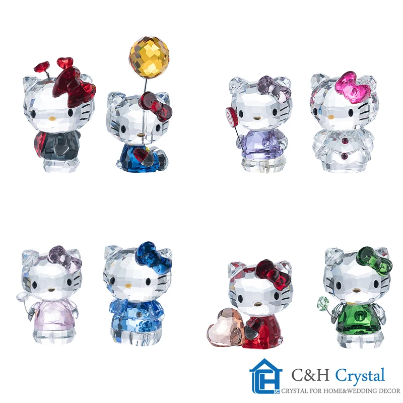 Exquisite Crystal Cartoon Cat Figurines Glass Cat Paperweight Wedding Gift Multicolor Interior Home Table Decor