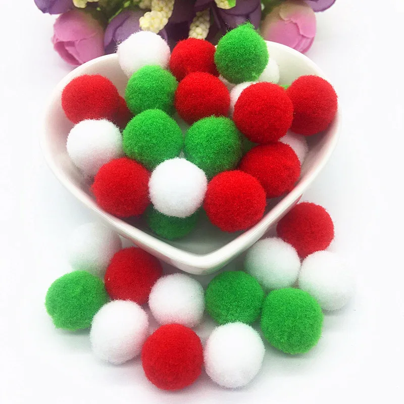 White Green Red Pompom Fur Balls DIY Soft Pom Poms Craft Pompones Christmas Ball Ornaments Glue on Cloth Accessories 8mm To 30mm