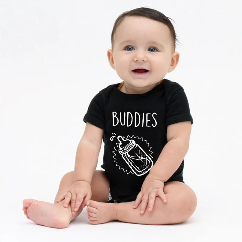 Drinking Buddies Newborn Baby Bodysuit Funny Print Short Sleeve Body Baby Boy Girl Cotton Onesie Rompers Baby Twins Clothes