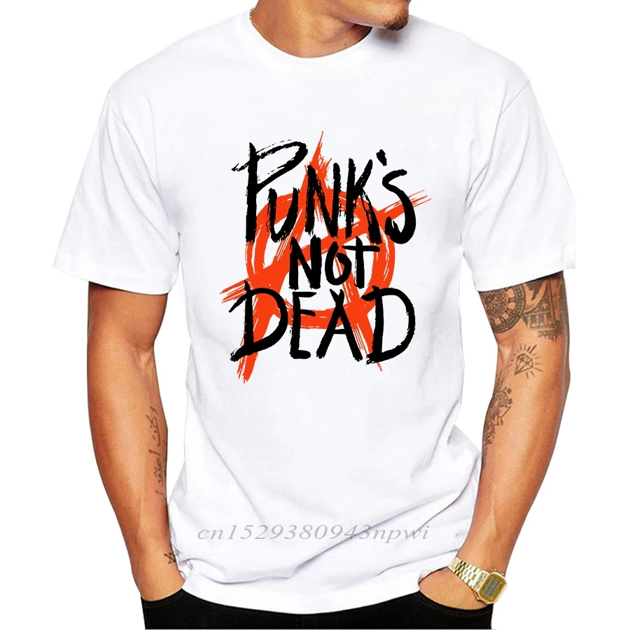 Punk Niet Dode Ontwerp T-shirt Mannen Cool Brief Gedrukt Tee Shirt Korte Mouw Novelty Tops Punk Stijl Tshirt