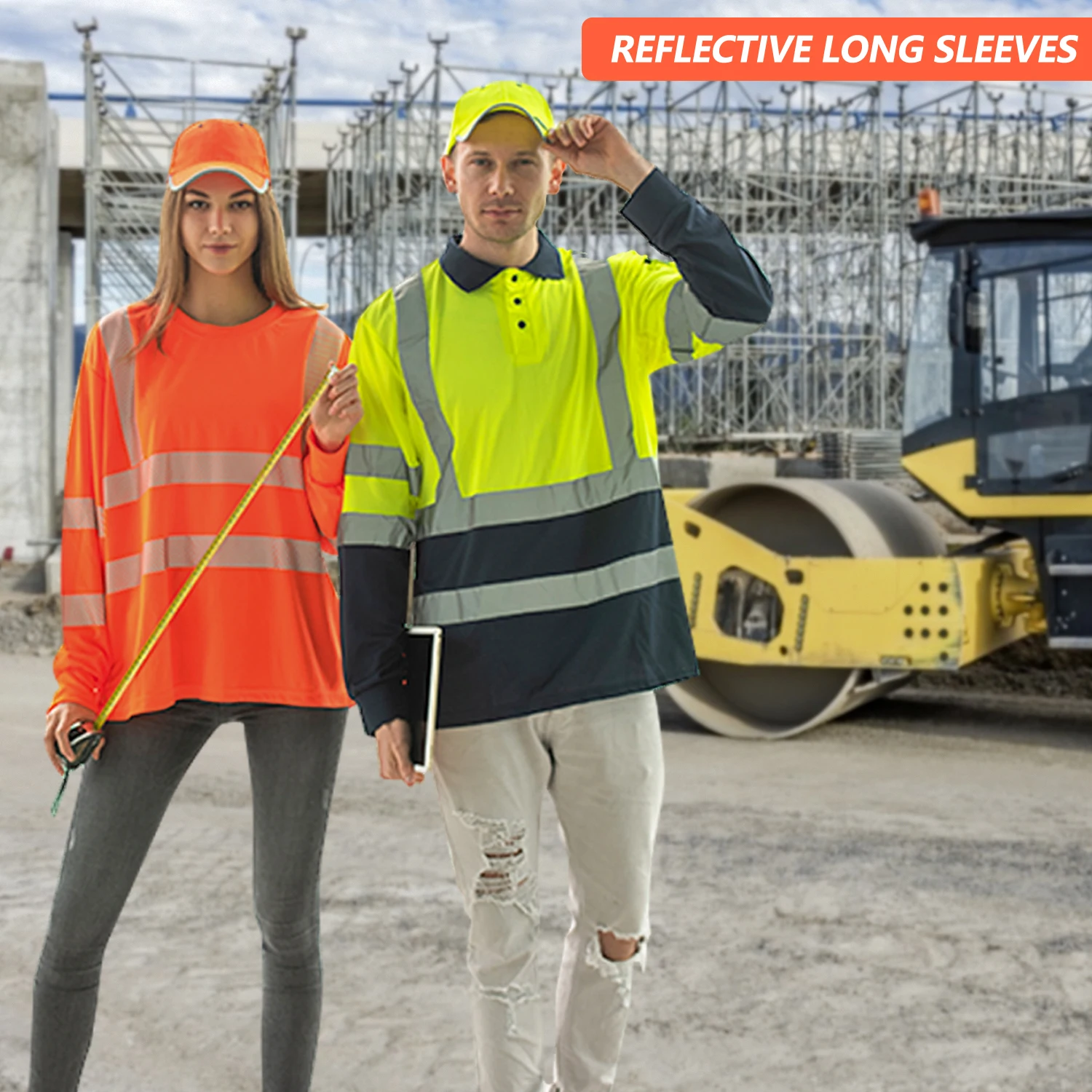 AYKRM Reflective Polo Shirt High Visibility LOGO Printing Free Fluorescent Workwear Vest Dry Safety Long Sleeved Riding/Traffic