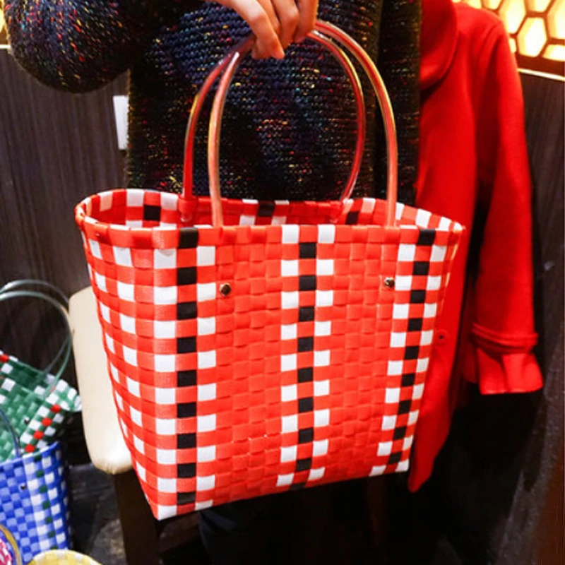 Hand Woven Shipping Bag Basket Bag New Fashion Beach Bag Totes Bag Colorful Woven Wicker Women\'s Handbag