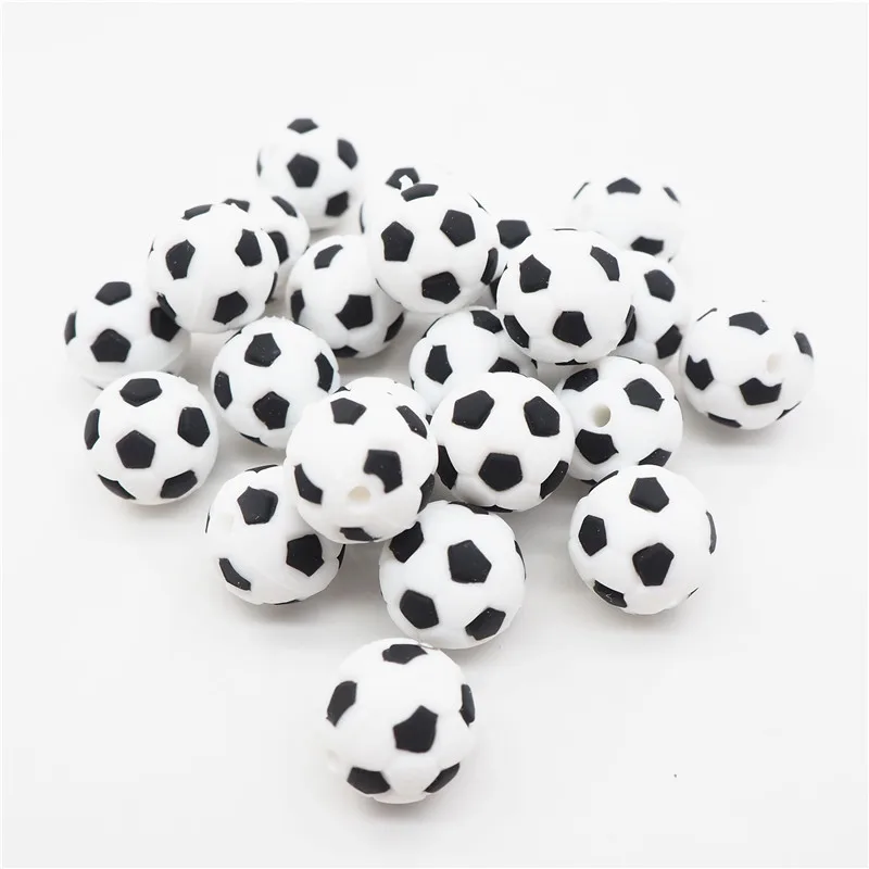 Chenkai 10PCS Silicone Soccer Teether Beads DIY Football Cartoon Baby Chewing Pacifier Dummy Sensory Jewelry Toy Making Beads