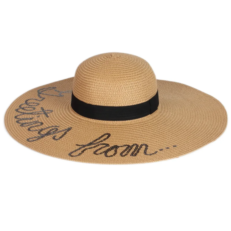 

Wholesale alphabet Applique Wide brim Women and Lady Summer beach paper floppy Straw hats