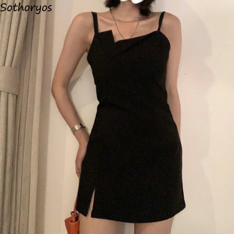 Women Sleeveless Dresses Irregular Design Sexy Elegant Mini A-line Zipper Slit Dress Mujer Girl Slim Sense of Minority Vestidos