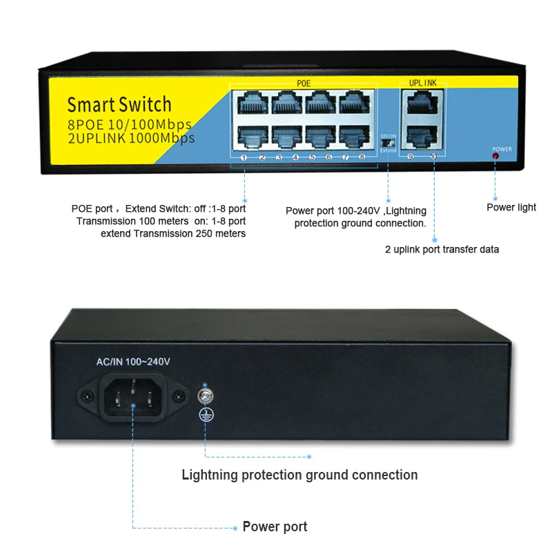 Imagem -06 - Switch Padrão para Câmera Poe Câmera ip Ethernet ap sem Fio 16 10 Portas 100mbps Rj45 Ieee802.3af at