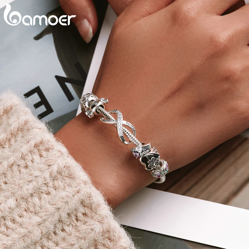 BAMOER Silver Charm Collection 925 Sterling Silver Dazzling CZ Beads fit Bracelets & Bangles Jewelry