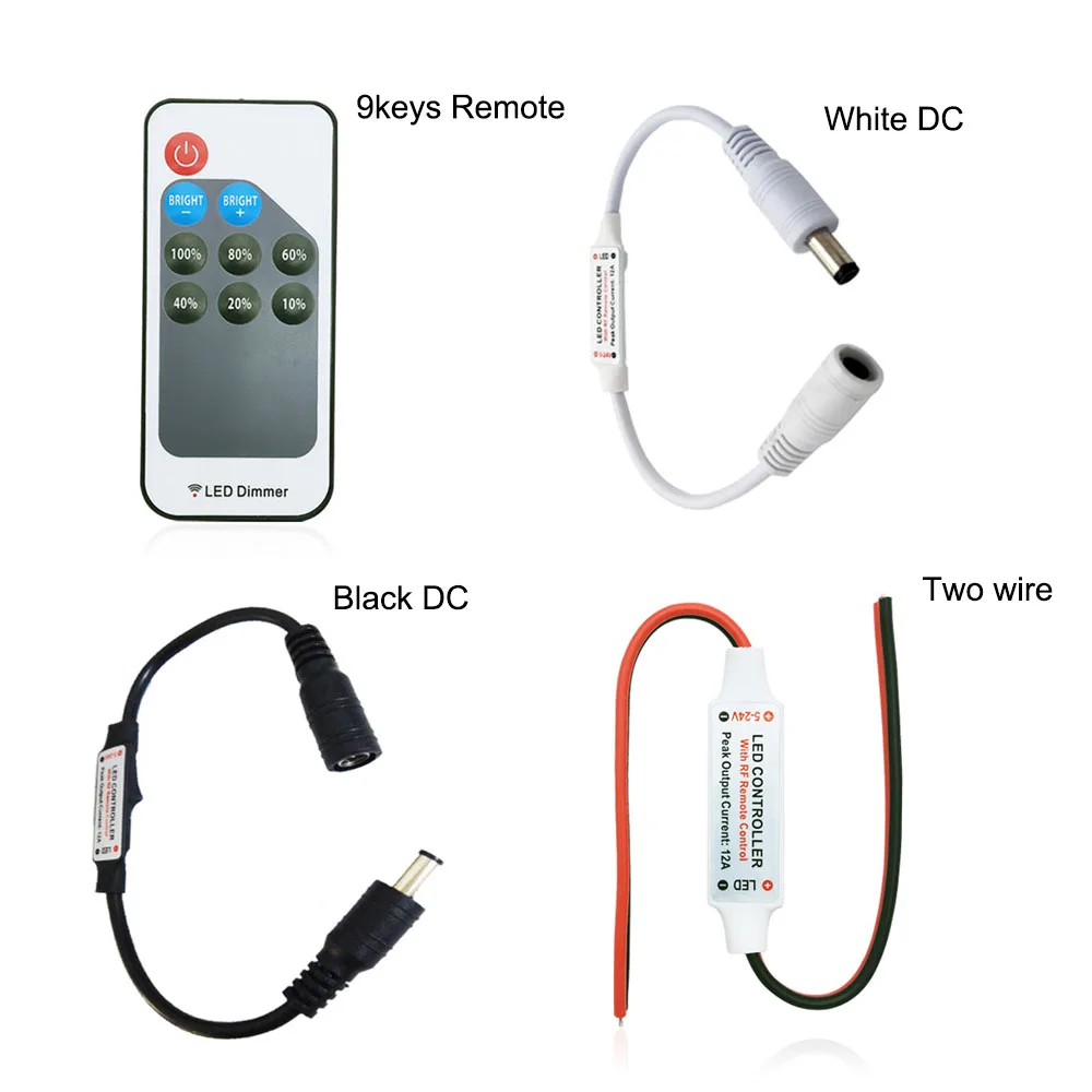 9Keys kontroler przyciemniania LED DC/drut RF Remote dla pojedynczy kolor Neon Tube 2835 5050 5730 Led Strip Light DC5-24V