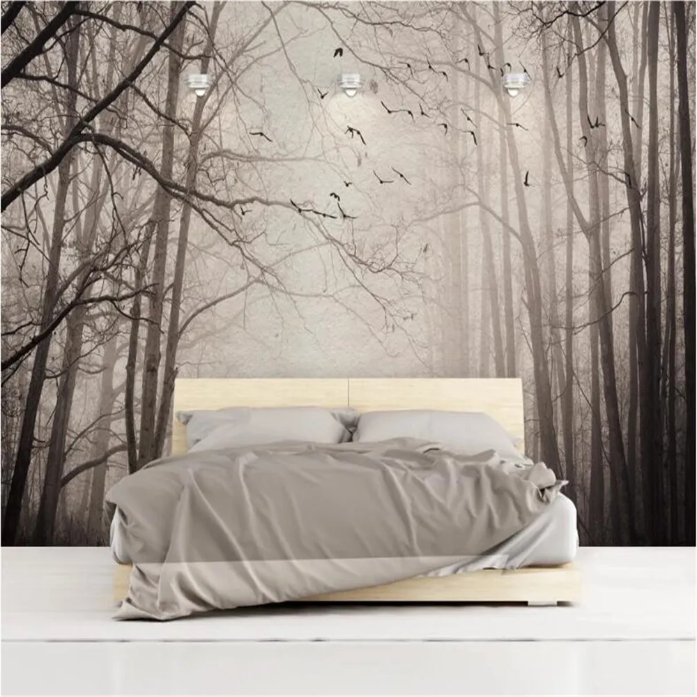 

Milofi custom 3D wall decoration wallpaper mural woods forest birds retro nostalgic TV background wall paper