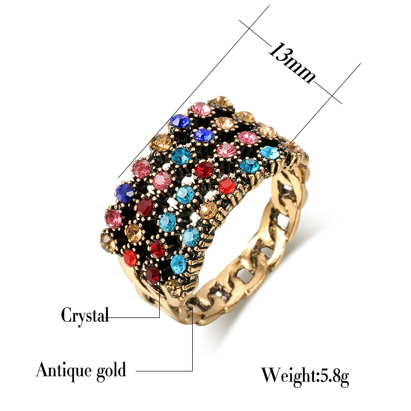 Kinel 2020 New Fashion Colorful Crystal Rings For Women Antique Gold Vintage Wedding Ring Jewelry Drop Shipping